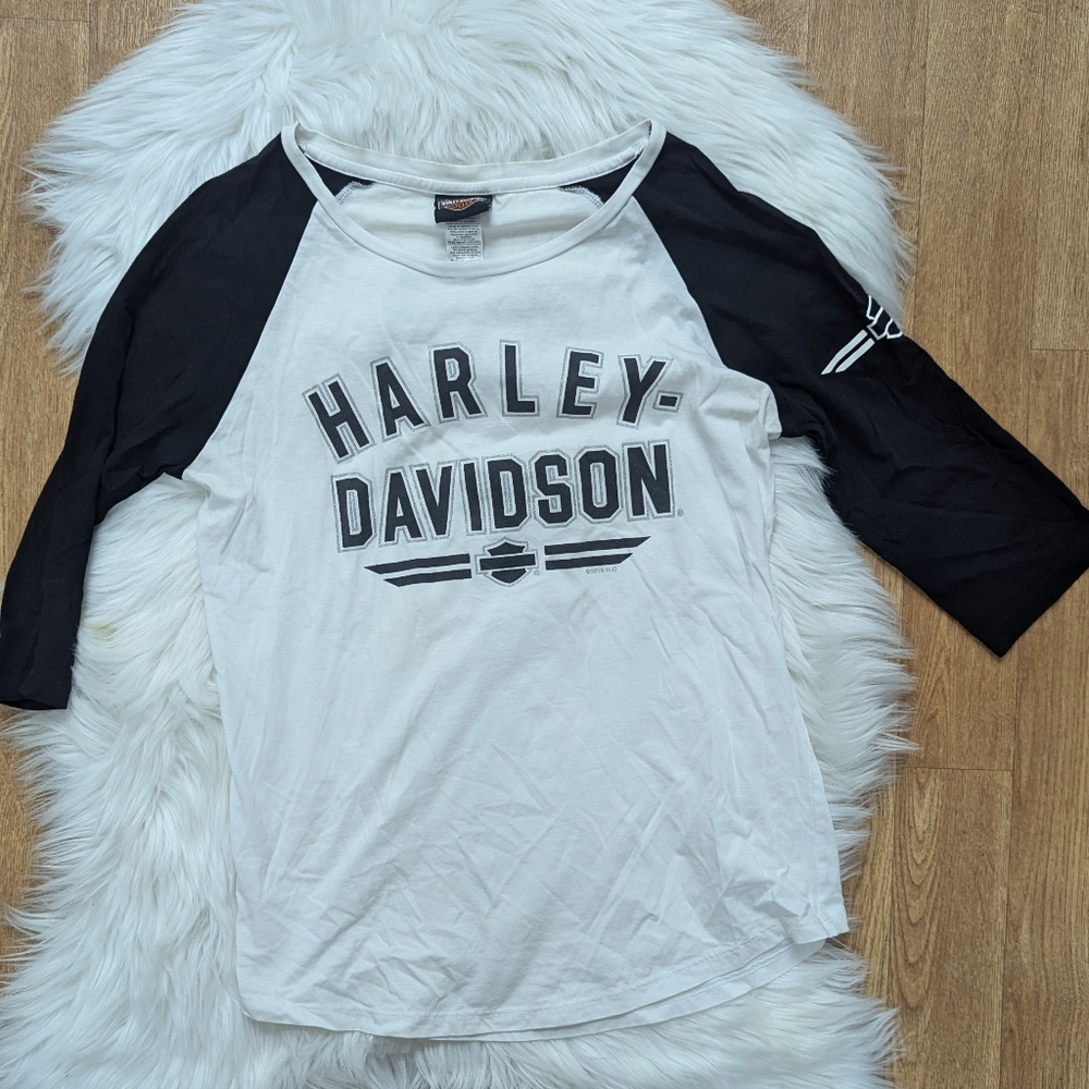 Harley Davidson Glitter Print Baseball Tee Half Sleeve T-shirt